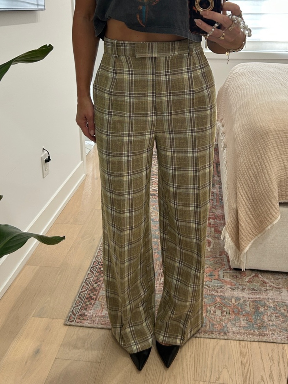 Zara Plaid Wide-Leg Trousers - M